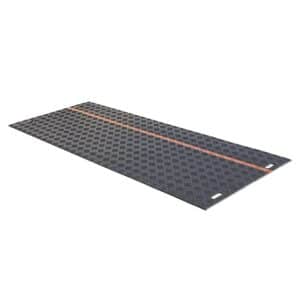 a black mat with orange stripes